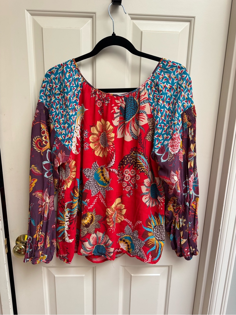 Johnny Was Tasha Red Multi Floral Peasant Blouse - Picture 7 of 8
